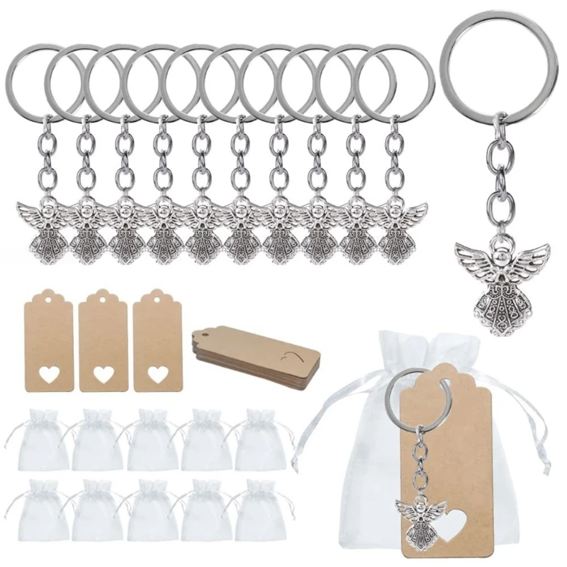 

30Pieces Angel Keychain Favor Angel Pendant Keychain Christening Gift Keyring with Thank You Kraft Pendant Bag for Kids