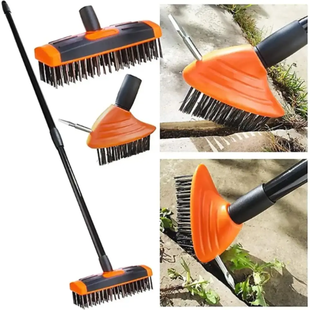

Adjustable Handle Weed Remover Tool 2 Brush Head 3 In 1 Weeding Brush Manual Crevice Replaceable Brush Heads Gardening Tool