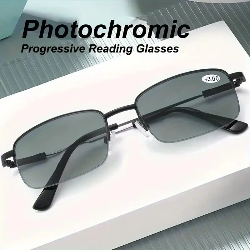 2026 Progressive multifokale Lesebrille für Herren, photochrome Anti-Glare-Brille gegen Hyperopie, ultraleichter Metallrahmen +1,0 bis +3