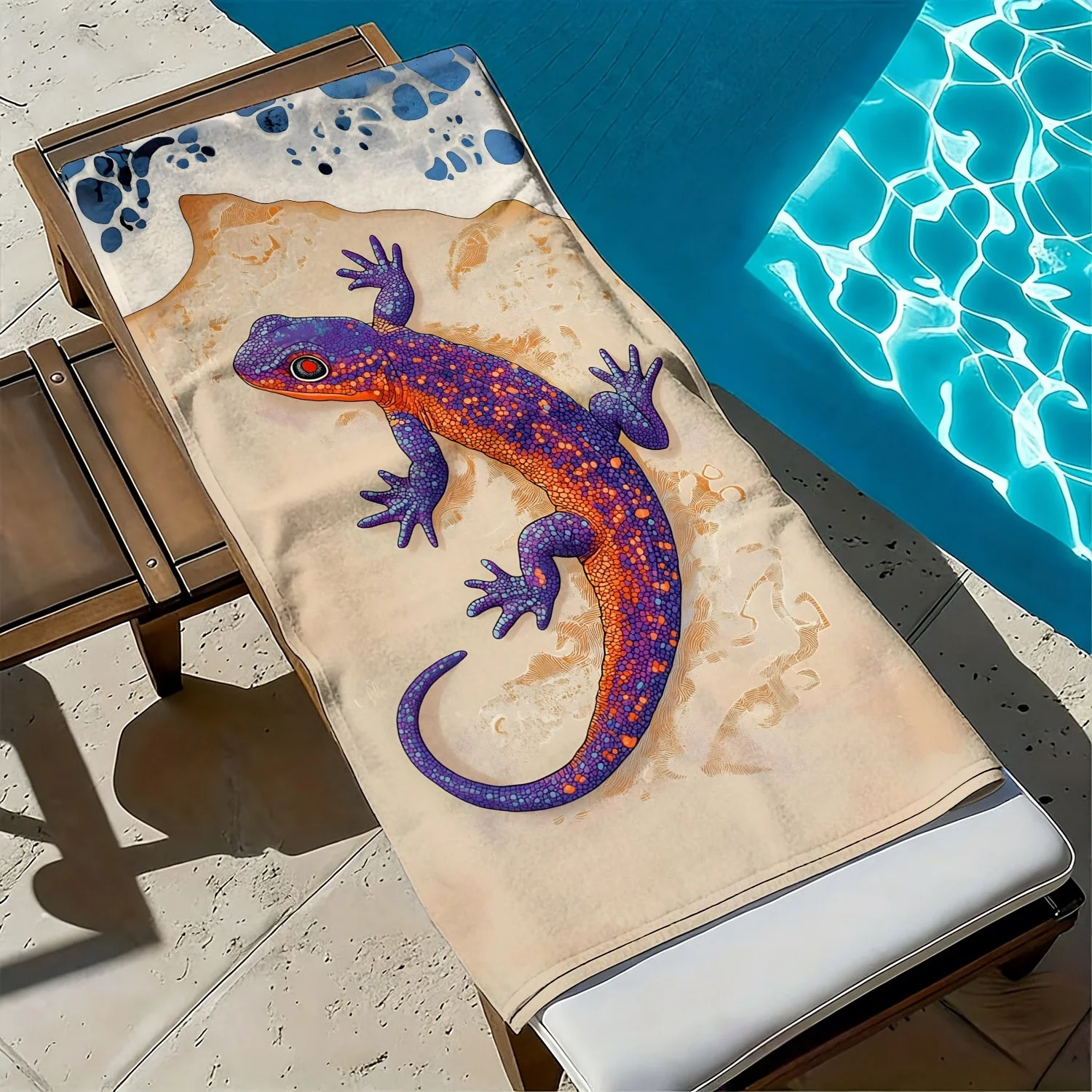 Colorful pattern of the cartoon gecko polyester microfiber beach towel is highly absorbent, suitable for swimming beach outings