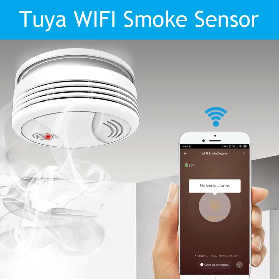 Tuya Smart Wifi Smoke Detector Sensor 80DB Alarm Fire Smoke Detector Wifi Fire Protection Home Security Alarm Smart Life APP