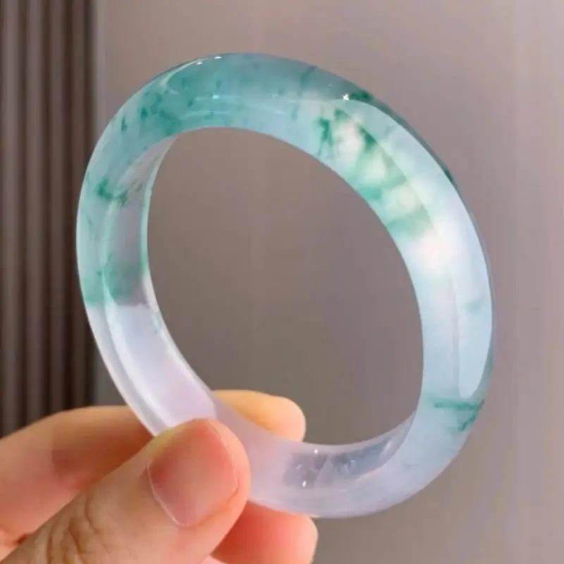 High-quality ice jadeite bangle with floral patterns, natural Burmese jadeiteaHigh-end glass jade bangle