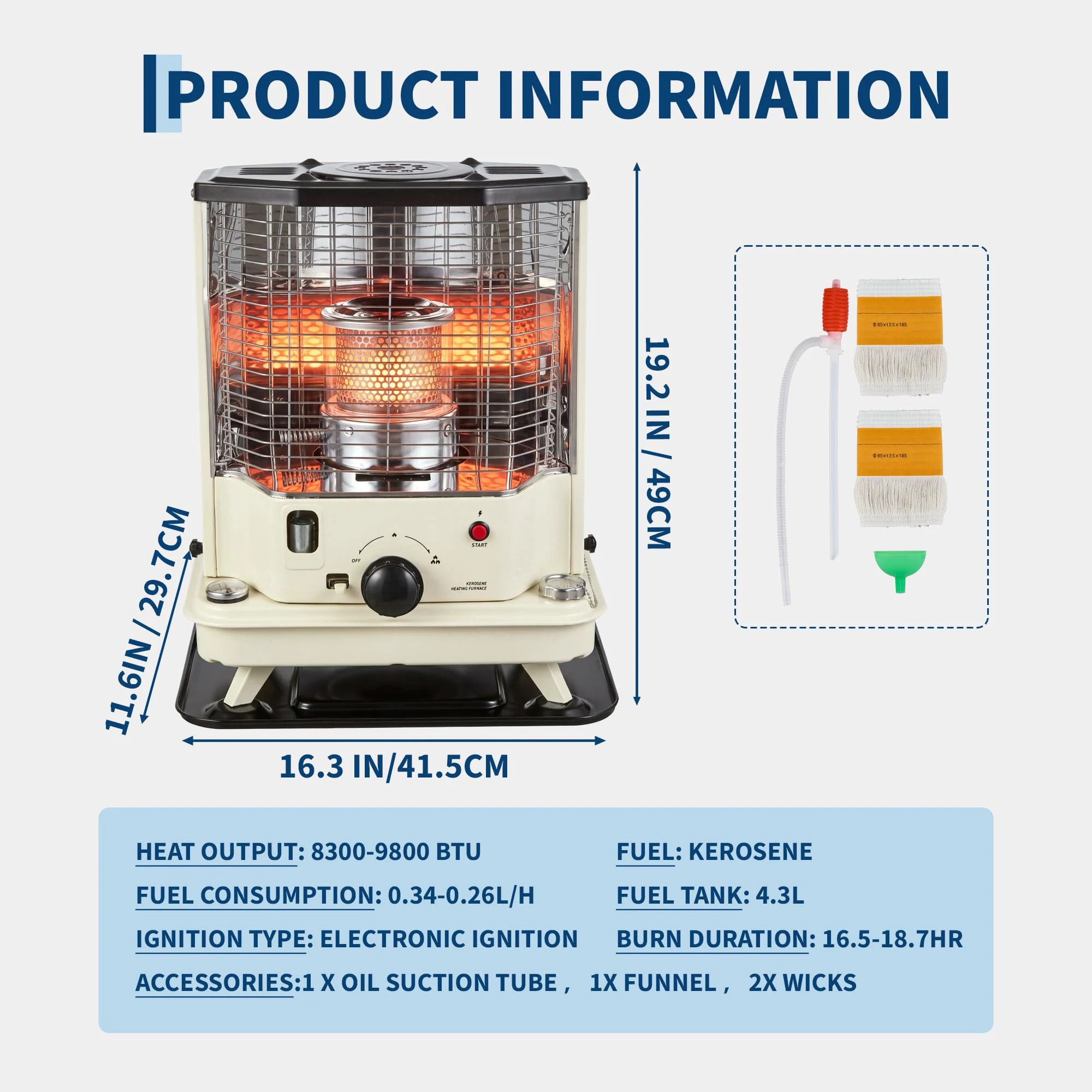 9000 BTU Portable Heater, Non-Electric Indoor/Outdoor Space Heater for Garage, Tent & Ice Fishing, with Oil Suction Tube and Funnel