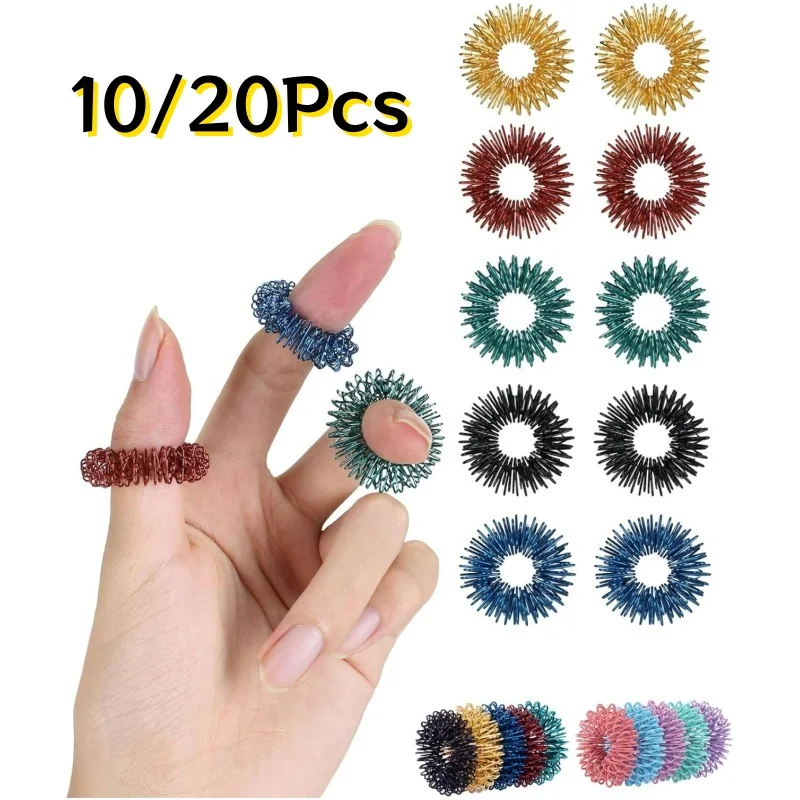 10/20PCS Acupressure Rings Spiky Sensory Rings for Fingers Silent Stress Reducer and Massager for Teens Adults ﻿ADHD Autism