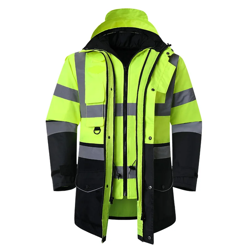 

EN471 ANSI/SEA 107 AS/NZS Hi vis 7 in 1 waterproof parka windbreaker workwear rain coat reflective safety jacket