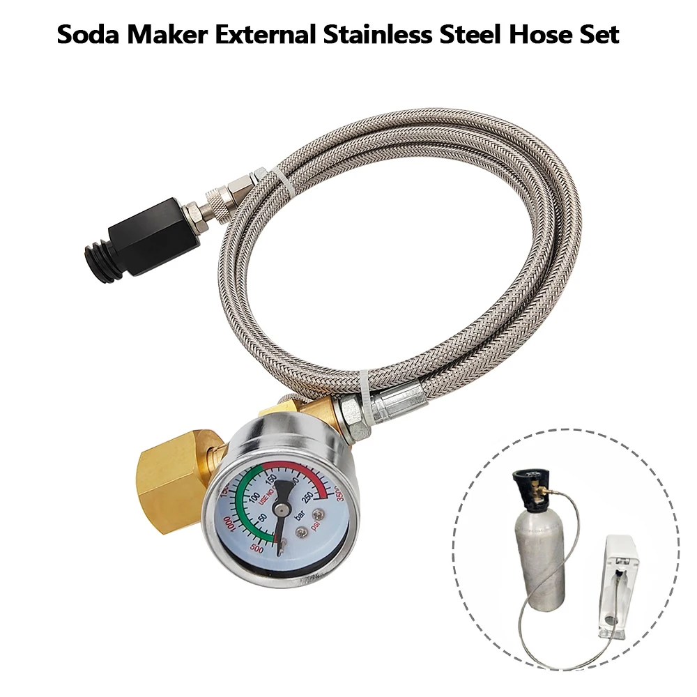 

Soda External Co2 Tank W/ Steel Braid Hose Kit for Sodastream Machine Fizzy Sparkling Water Drink Maker,W21.8-14 CGA320 Connecto