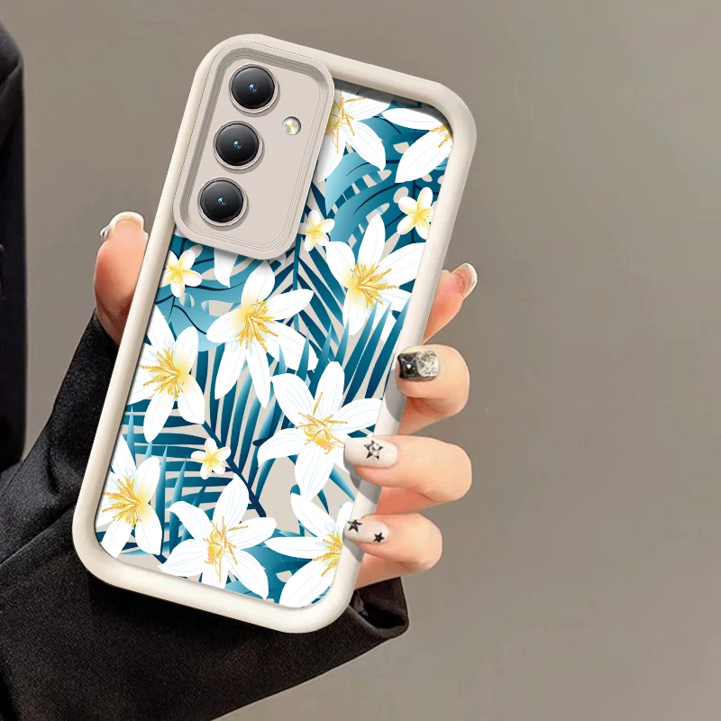 S26 Ultra Flower Leaves Pattern Phone Case For Samsung Galaxy S25 FE S21 S20 5G S24 Plus S23+ S22 Silicone Matte Anti-knock Capa