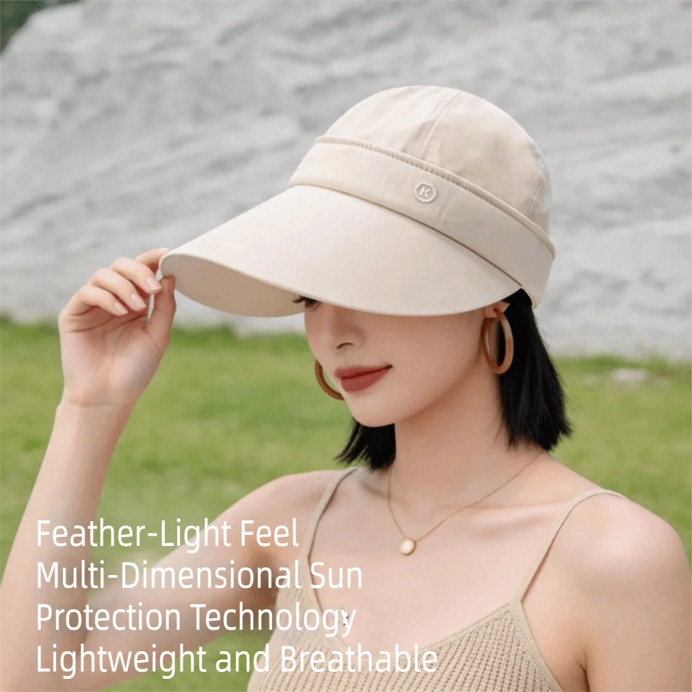 New Removable Cap Top Women's Summer Hat Anti-UV with Zipper Sun Hats Foldable Big Brim Visor Caps