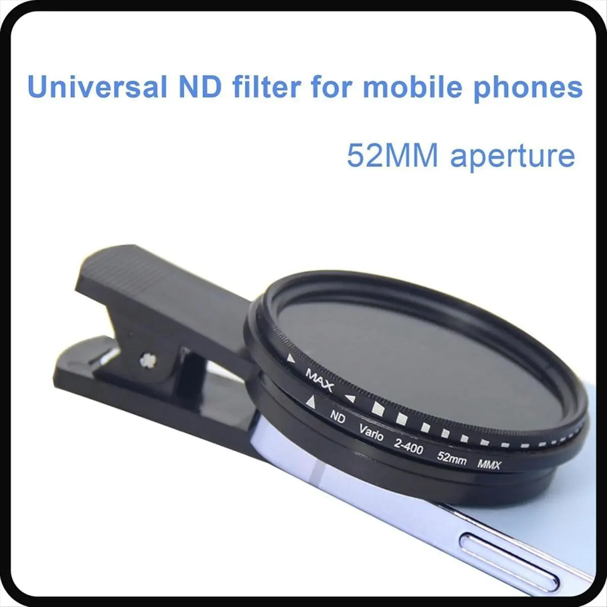 A85P 1 Set Solar Eclipse Phone Filter 52mm Camera Lens Filter ND 2-400 Smartphone Lens Filter with Clip Lens Cap