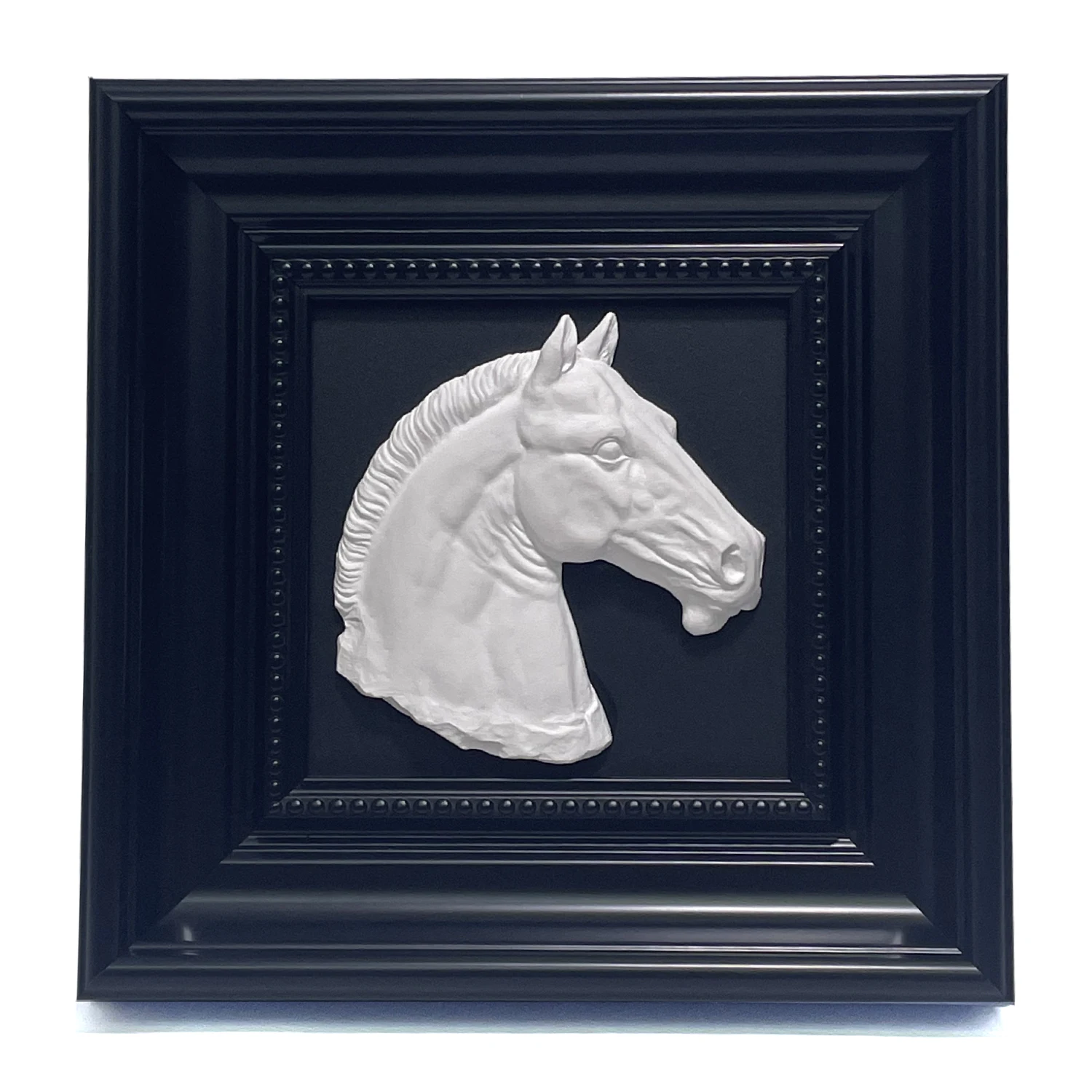 

Black Framed Wall Art for Living Room Decor,Plaster Hanging Relief Art Horse Sculpture ,Office Desktop Hallway Wall Decoration