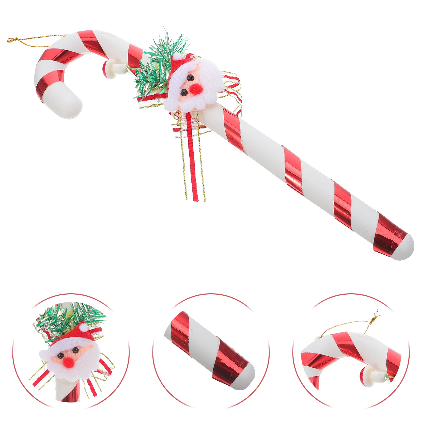 

2pcs Candy Cane Ornaments: Christmas Tree Hanging Decorations 30cm Plastic Twisted Crutch With Santa Clause Bow Charms For Xmas