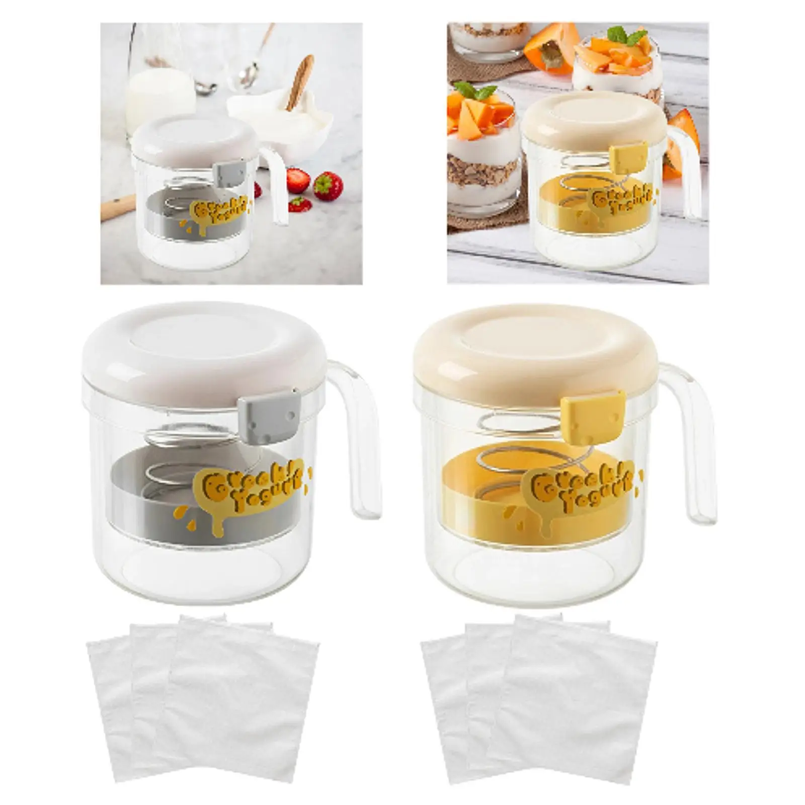 Colador de yogur, utensilio de cocina para alimentos, herramienta reutilizable con resorte de acero inoxidable con separador de suero de 3 malla, filtro de yogur, yogurtera