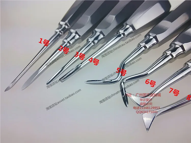 

medical Dental instrument Extraction tool straight curved teeth pointed roots triangular horns tall straight teeth Animal VET
