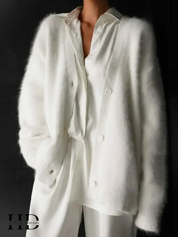 Suéter informal de gran tamaño con cuello en V para mujer, cárdigan de punto de manga larga holgado a la moda, abrigo de punto de color caqui liso para cárdigan de otoño