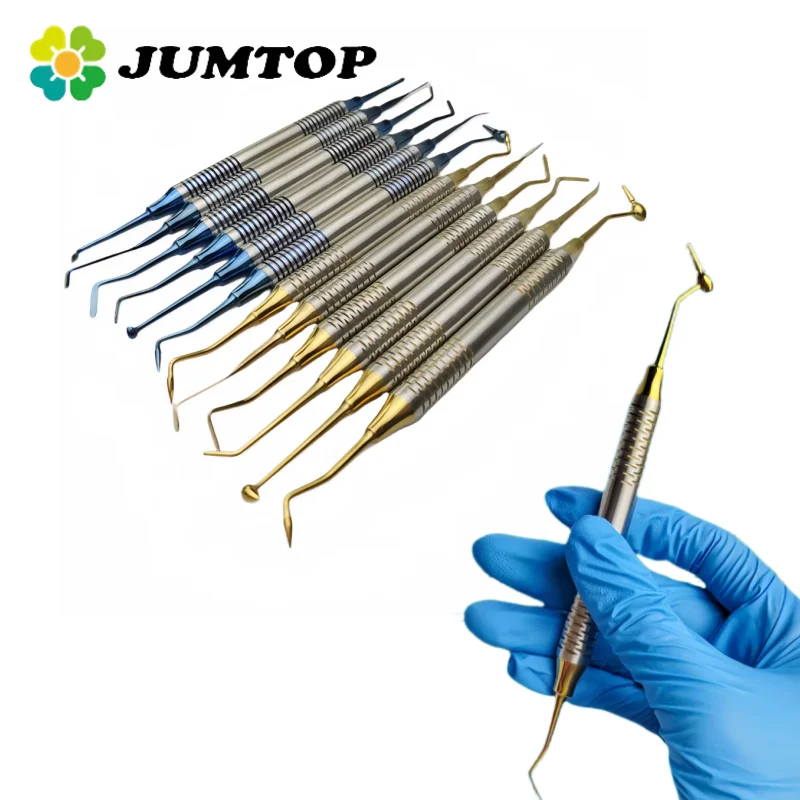 

JUMTOP 6Pcs Dental Composite Resin Filling Spatula Thick Handle Titanium Plated Head Filler Restoration Dentist Instrument