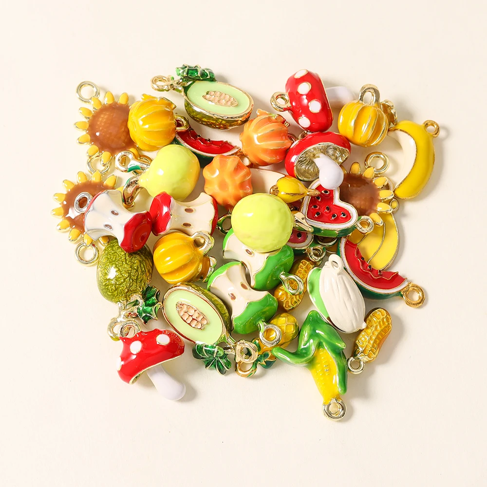 5 Stück Neue Kawaii Simulations-Fruchtanhänger Perlen Apfel Mais Banane Wassermelone Anhänger für die Herstellung von handgemachtem DIY-Schmuck