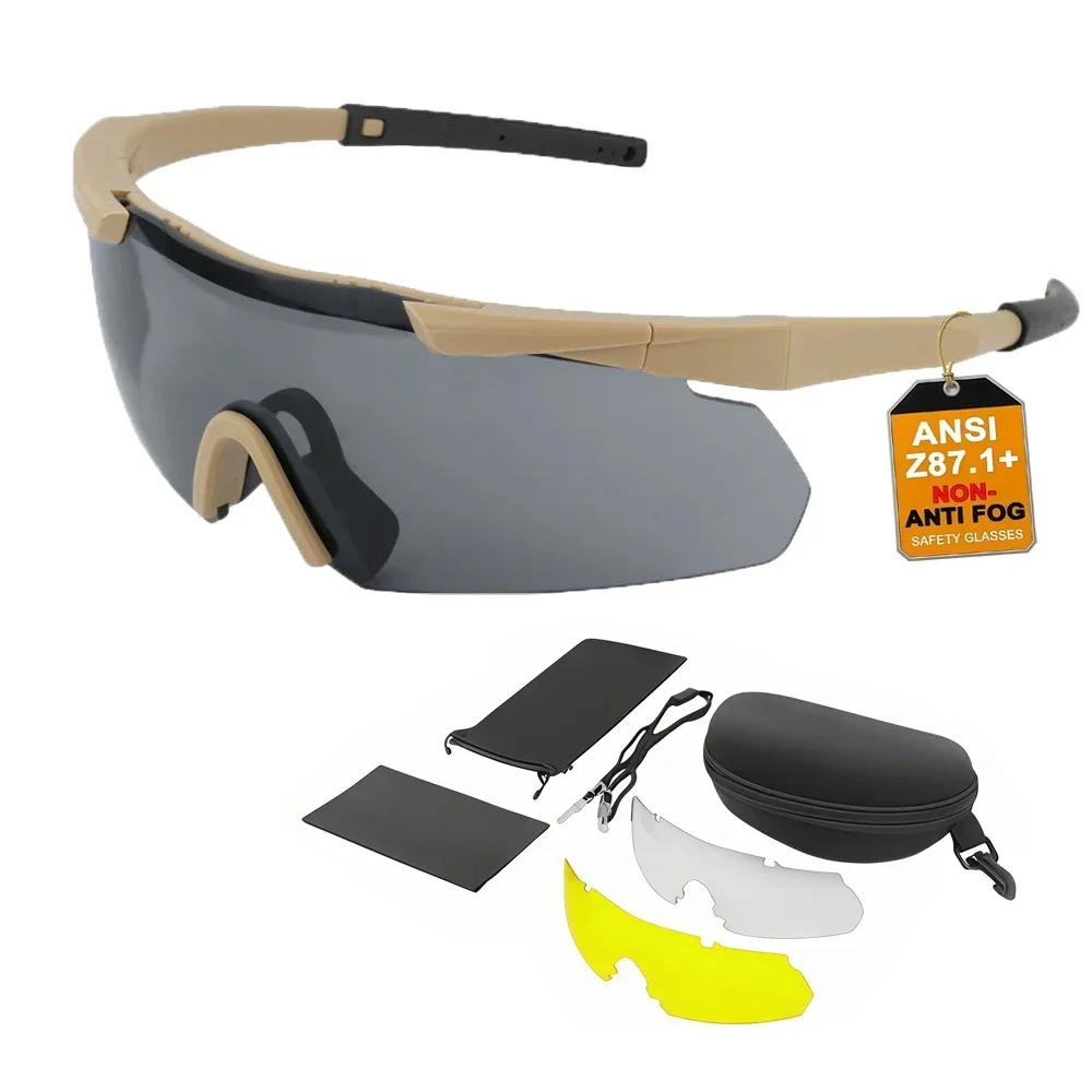 Tactical Triple Lens Goggles 2.0mm Impact-Resistant Windproof Youth Safety Glasses Z87.1 UV400 Protection Cycling Sunglasses