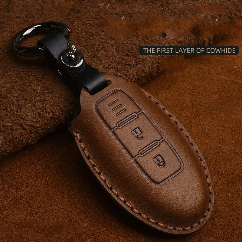 Crazy Horse Leather Car Key Case For Infiniti EX35 FX35 FX50 M56 G35 G37 JX35 QX50 QX60 QX80 Nissan Keychain Protect Bag Cover