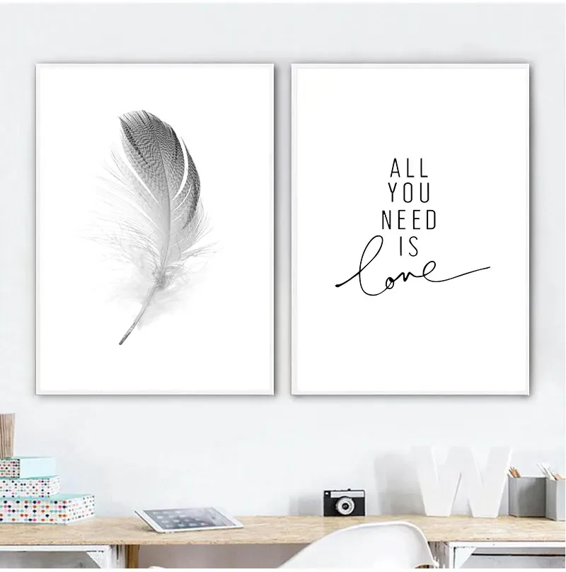 Home Decor Wall Art HD Prints Nordic Style Feather Letter Canvas Painting Poster Modular Pictures Room Decoration Modern Hot Sal
