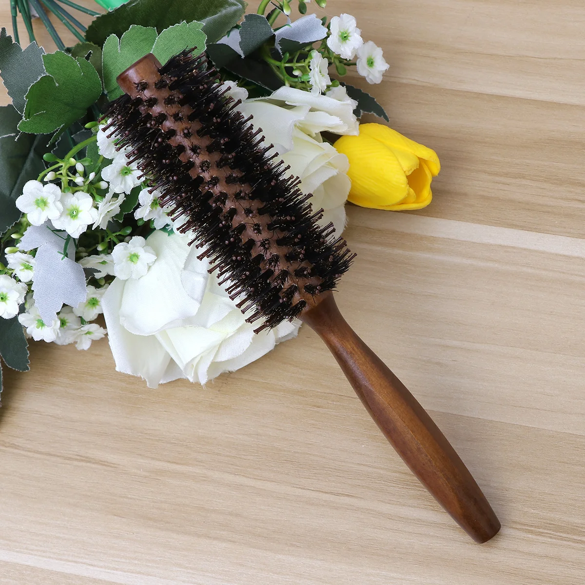 

Twill 12 Round Hair Brush with Boar Bristles Nylon Combo for Shine Smooth Styling Blow Drying Curling Wooden Handle Ergonomic