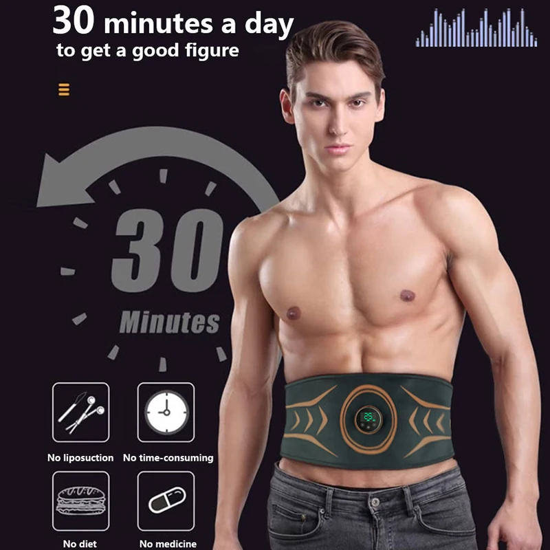 ABS Trainer EMS Muscle Stimulator ABS Toning Belt USB Recharge Abdominal Muscle Toner Waist Fitness Workout Equipment Men Women