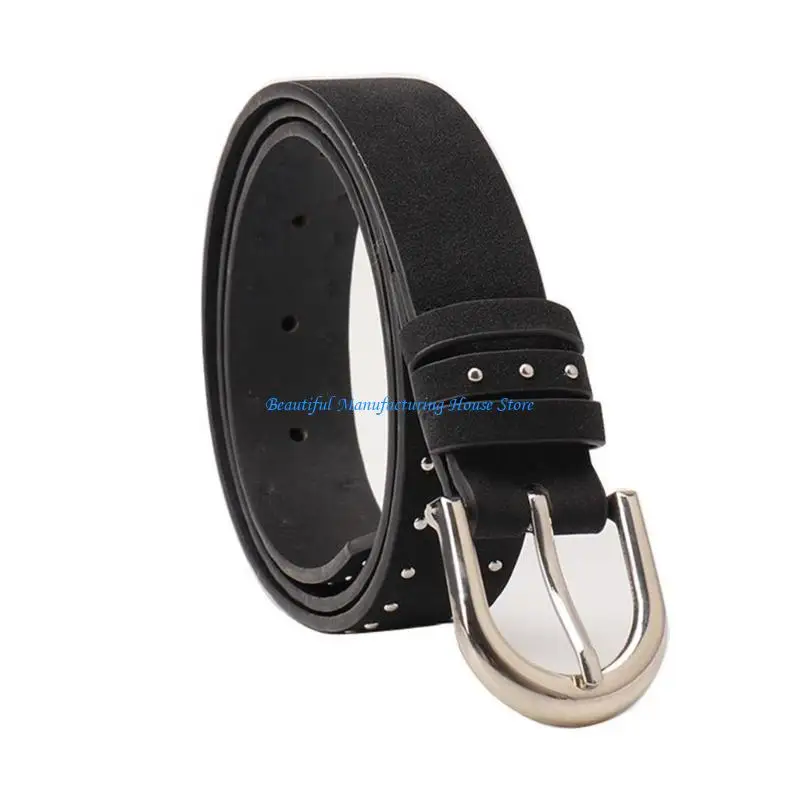 E56A Trendy Simple Design Jeans Waistband Women's Waist Belt Studded Accents Buckles Accessories