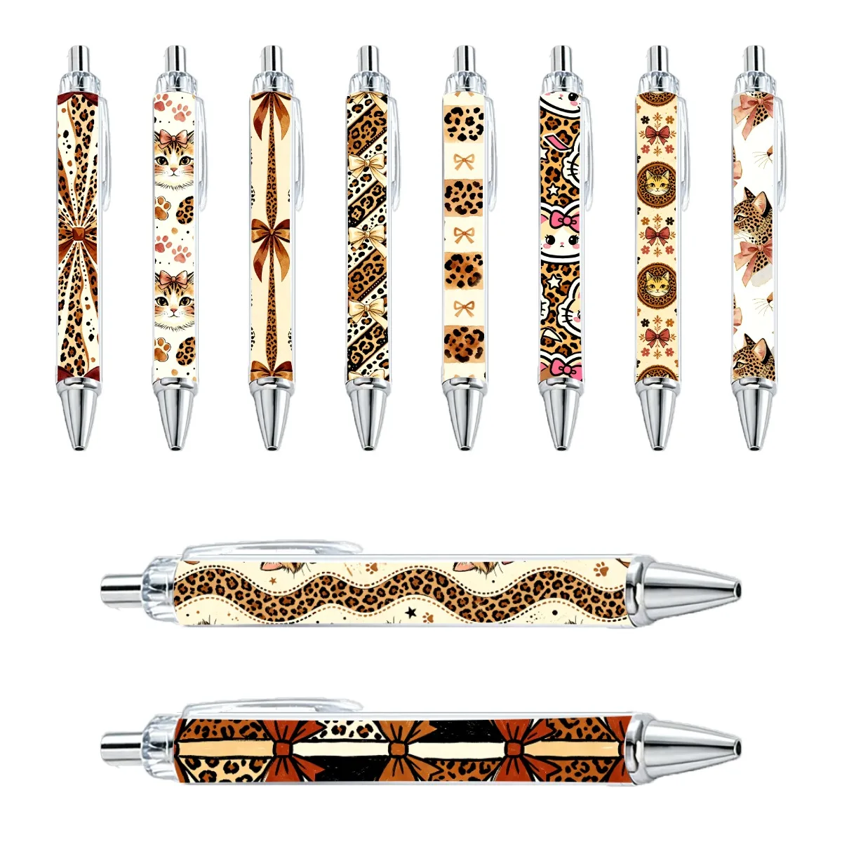 10pcs Leopard Pattern Cat Round Tip Pens High-Quality Sign Pens Office & Study Writing Stationery