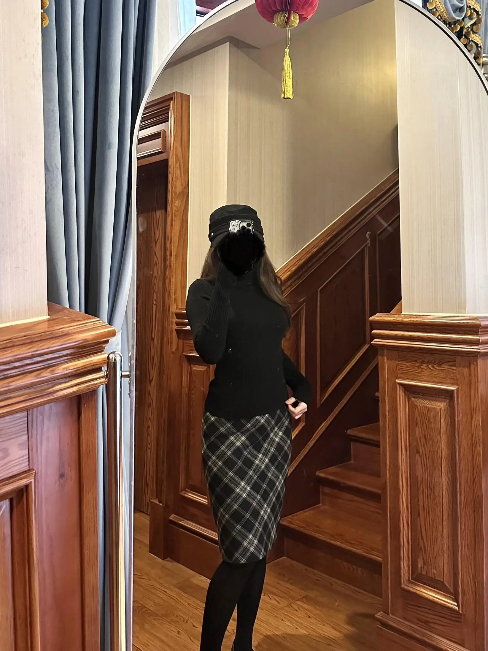 Retro American Soft Yet Structured Woolen Plaid  Skirt Women's Autumn Winter Fashionable Miu Straight Tube Midi Skirt