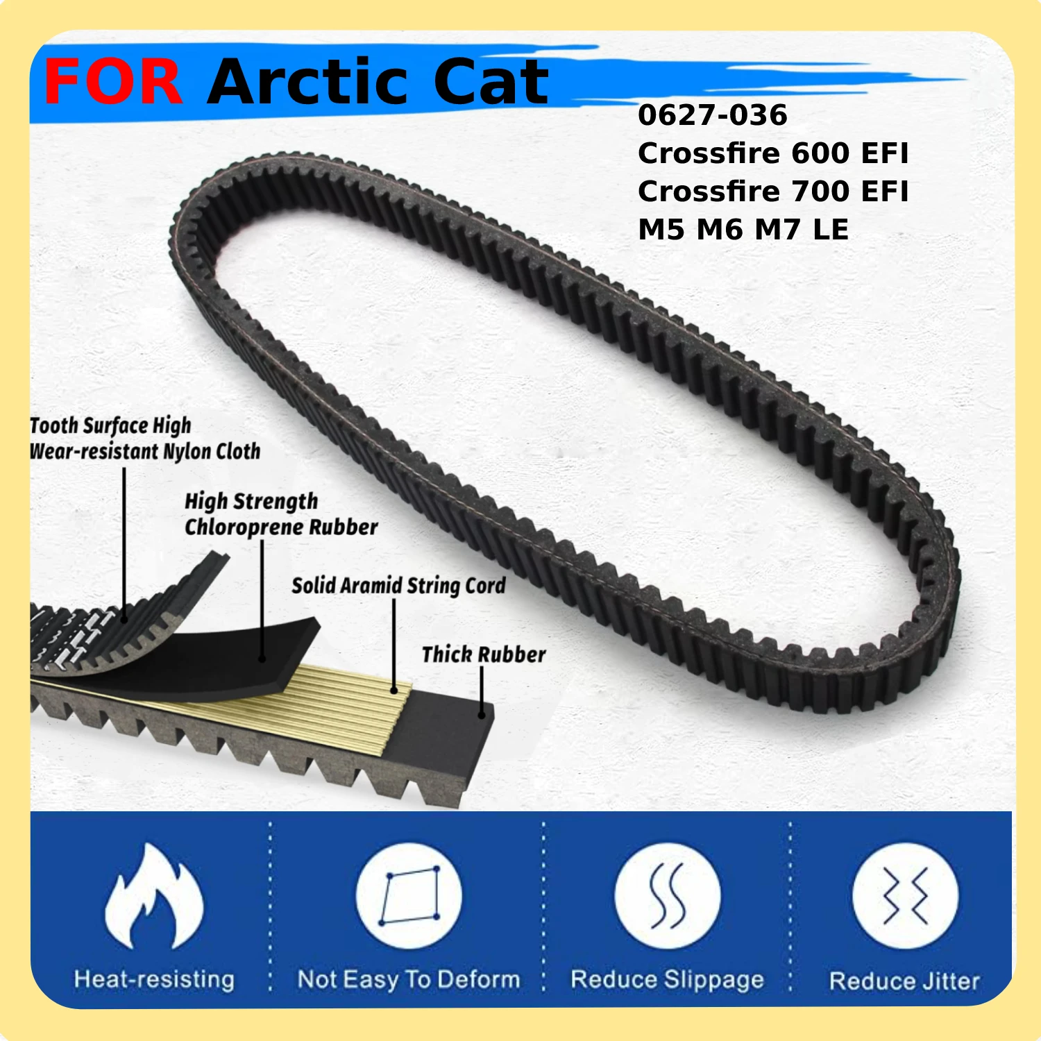 

Motorcycle Drive Belt Parts 0627-036 For Arctic Cat Crossfire 600 EFI Sno Pro 700 EFI Early Build, M5 M6 M7 EFI LE 141" 153" 162