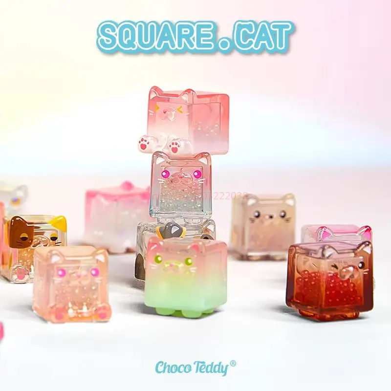 Square Cat Ice Cool Series Blind Bag Cute Bean Anime Figures Kawaii Cat Doll Toys Mysterious Surprise Box Ornament Birthday Gift