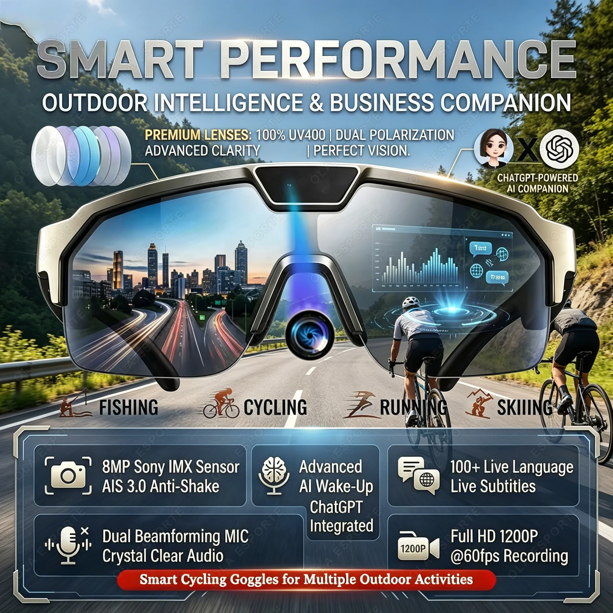 2026 New AI Smart Sports shooting&recording Glasses 800W Camera HD Anti-shake Bicycle Riding Shooting Artifact Windproof Goggles