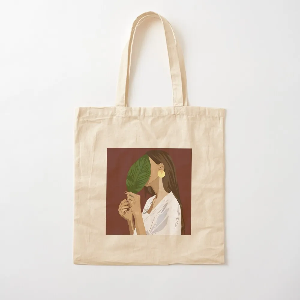 

Vintage Boho Aesthetic Woman with Leaf — Nature Lover Tote Bag tote bag screen custom tote bag Gift