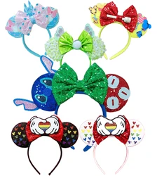 2024 New Mickey Mouse Ears Headbands Women Child Party Hair Accessories Lilo Stitch Headband for Girls Kids Sequins Bow Hairband