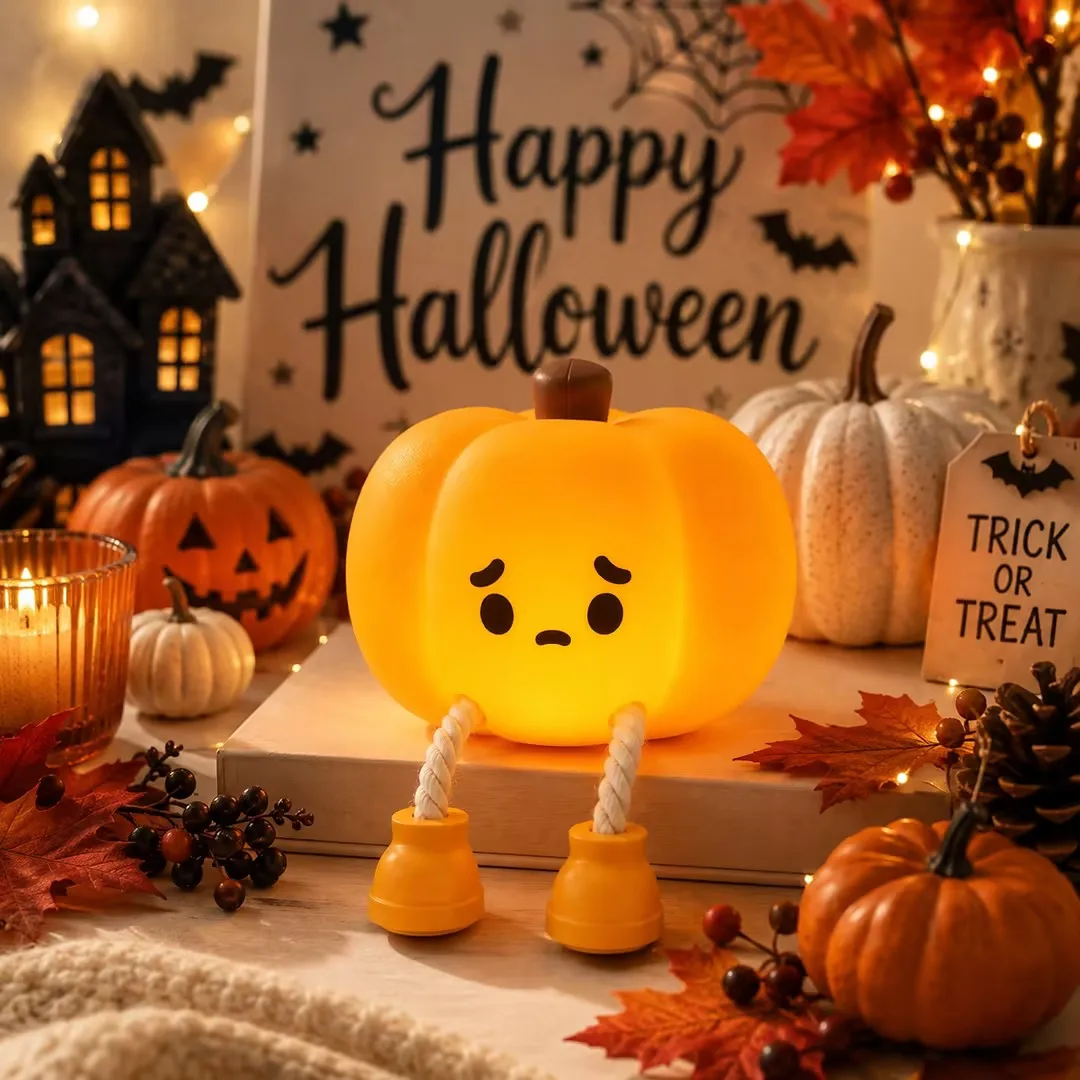 USB Rechargeable Pumpkin Night Light 3-Level Dimmable Silicone Touch Lamp for Kids Room Bedroom Decor Kids Bedside Lamp