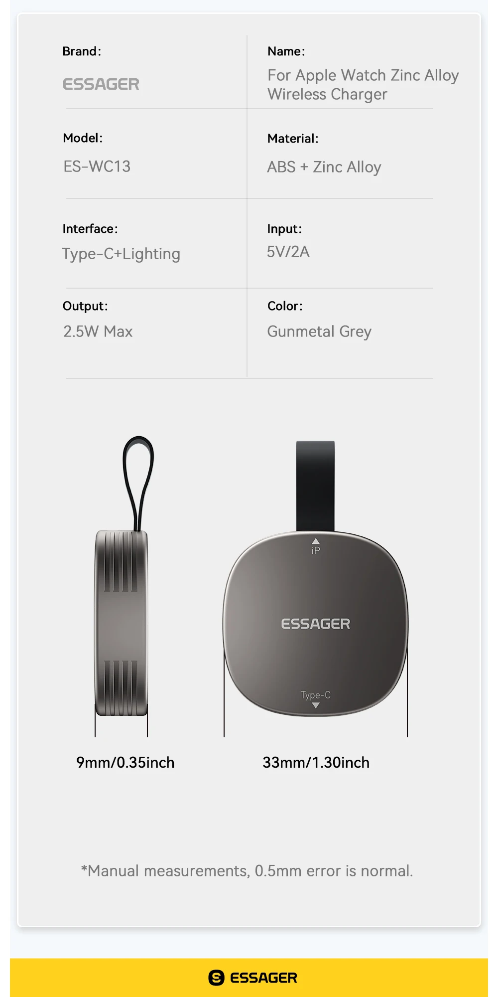 Essager Magnetic Wireless Charger for Apple Watch 8 7 6 5 4 3 2 SE Portable USB Type C Magnetic Fast Charger for iWatch Ultra