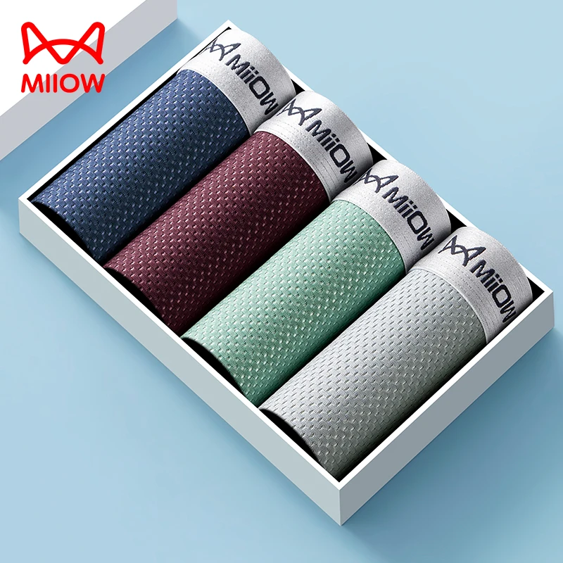 

MiiOW, 4 шт., мужское нижнее белье из ледяного шелка, дышащая сетка, мужские боксеры, трусы 7A, антибактериальные мужские трусы с промежностью, мужские трусы-боксеры