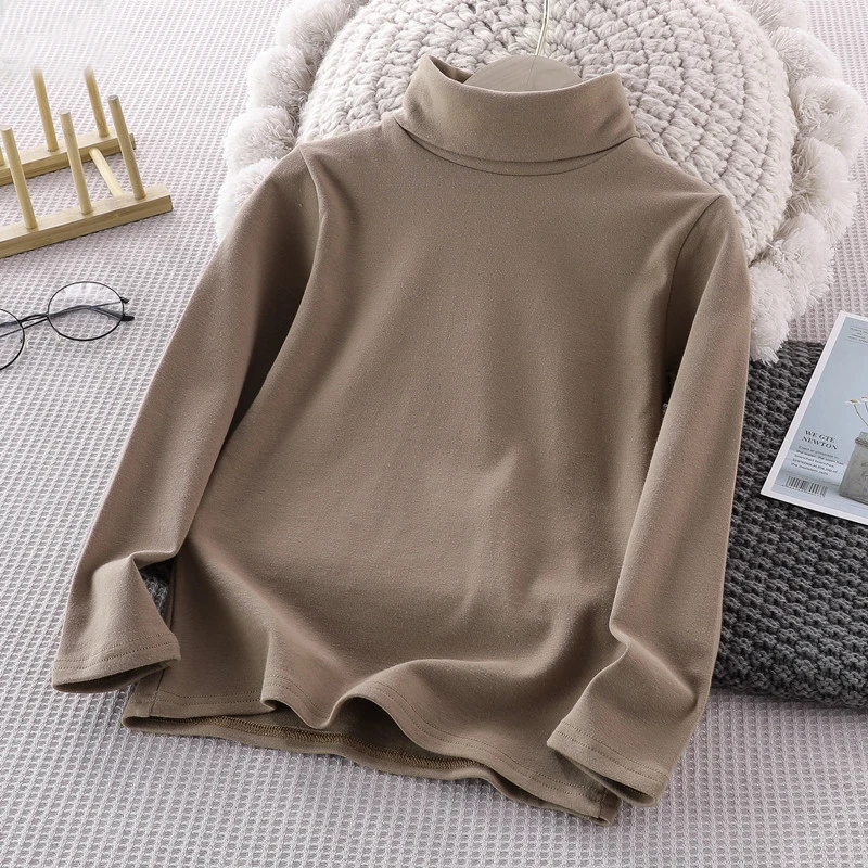 Hot Sale Children Boys Basic Turtleneck T-shirt Fashion Teenage Girls Solid Color Tops Spring Autumn Kids Girl Bottom Clothes