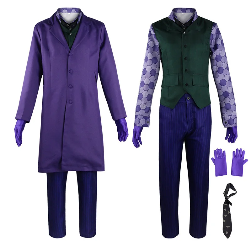 The Dark Knight Joker Costumes Purple Jacket Uniform for Adult Christmas Party Joker Clown Cosplay Heath Ledger Outfit Full Set