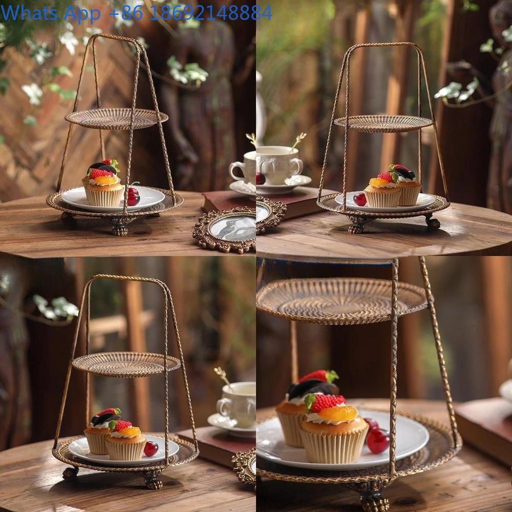 Vintage Style Iron Multi Tier Tray for Home Afternoon Tea Snack Fruit Nut Serving Stand Decorative Tabletop Rack