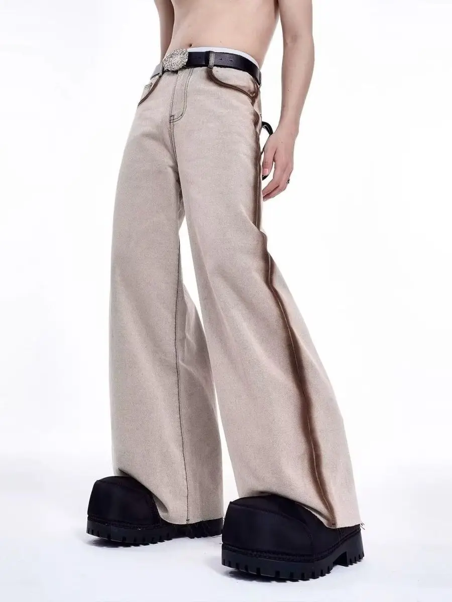 Calças Jeans Americanas Retrô Marrom de Perna Larga Solta para Homens e Mulheres, Novo Estilo Primavera Verão, Calças Retas de Caimento Fluido e Compr