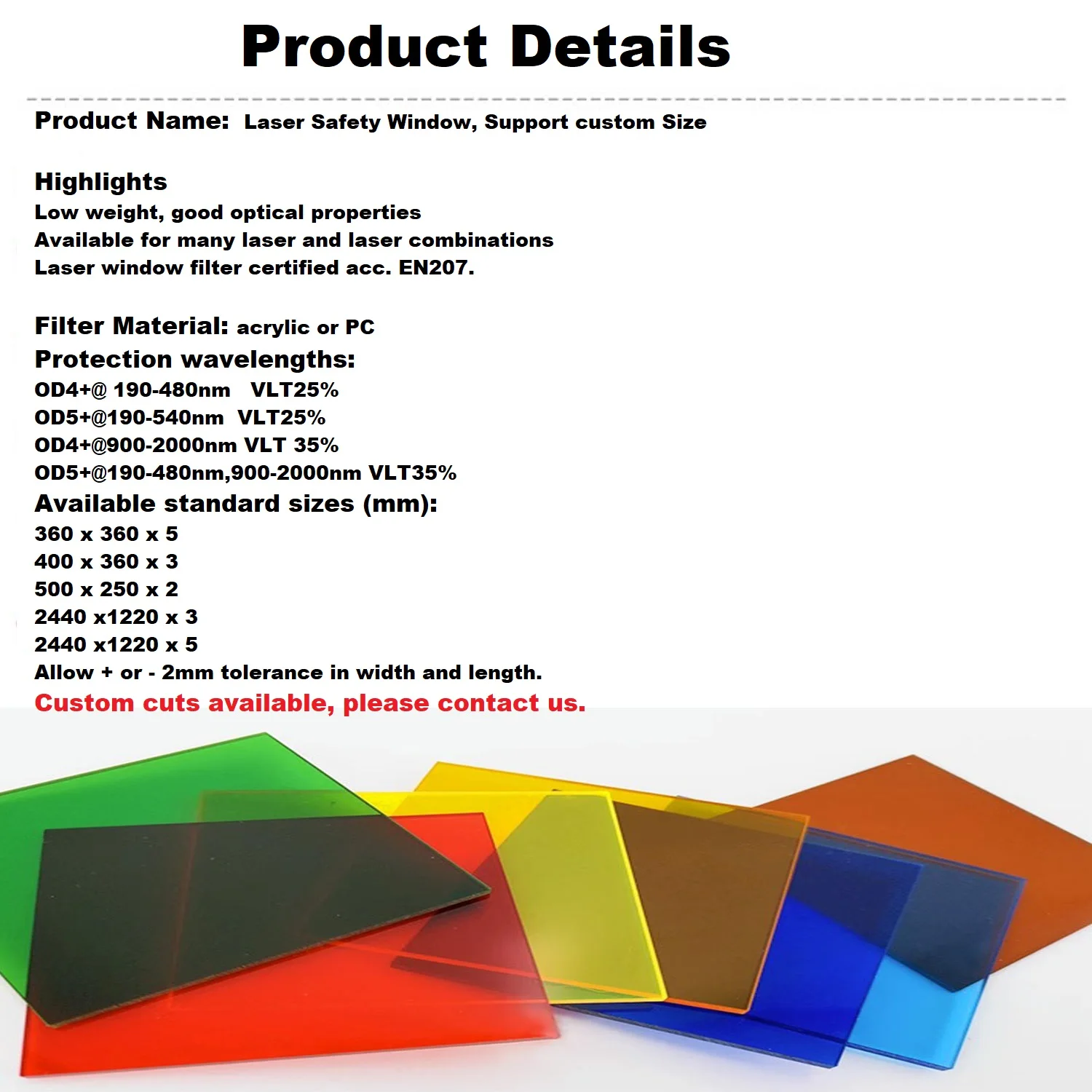 درع عرض الليزر نافذة واقية 532 نانومتر البولي كربونات مستحضرات التجميل النقش بالليزر الصناعي قطع اللحام نوافذ السلامة