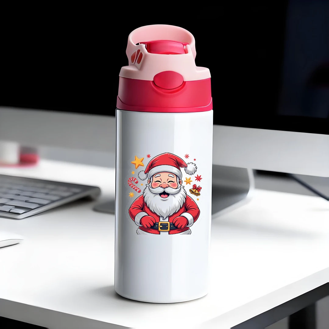 

304 stainless steel thermal cup cartoon Santa Claus straw cup set kids portable water cup Christmas gift warm and cute eye
