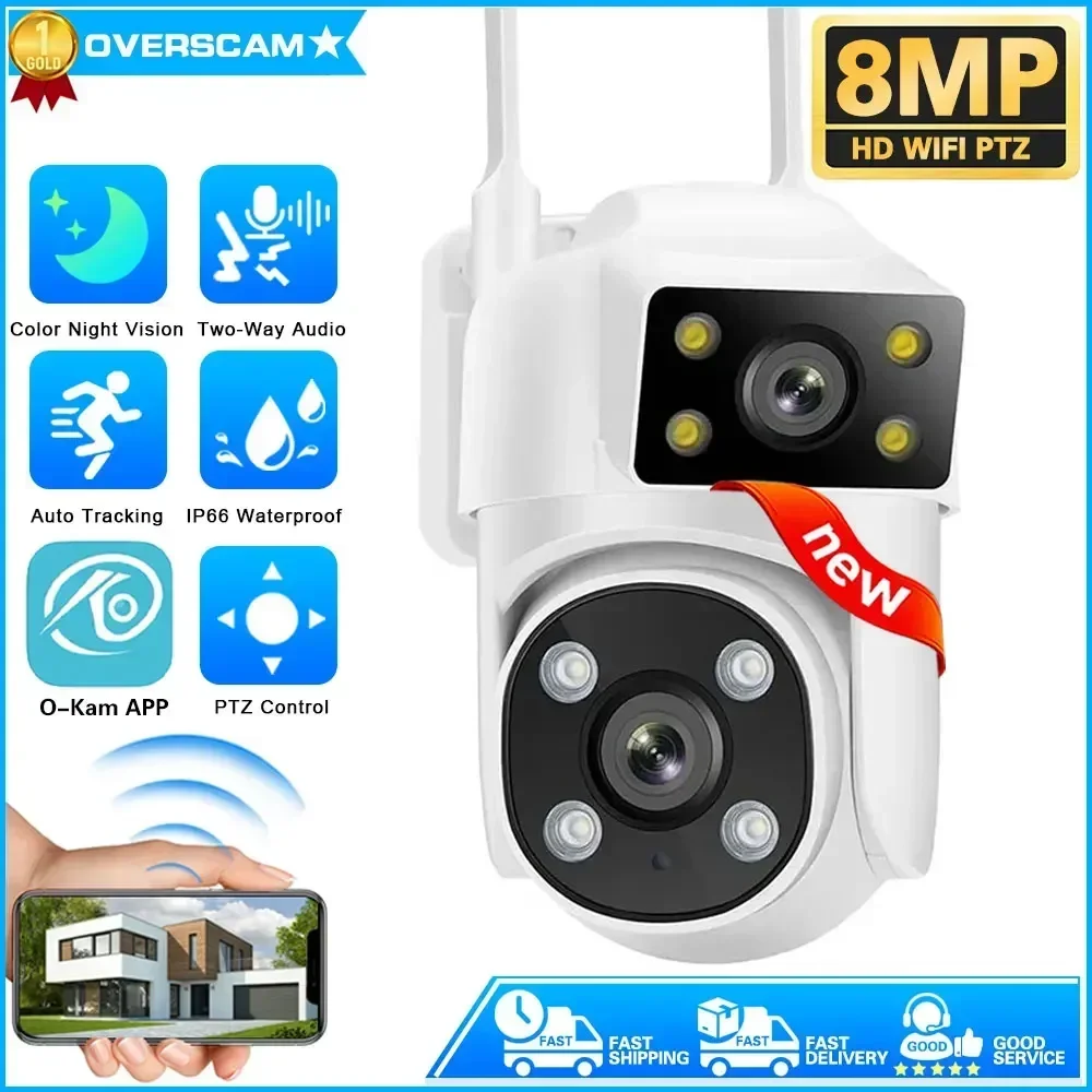 

4K 8MP Dual Screen Dual Lens WIFI Camera 2K PTZ Camera Outdoor IP66 Waterproof Auto Tracking Security Camera Surveillance O-Kam