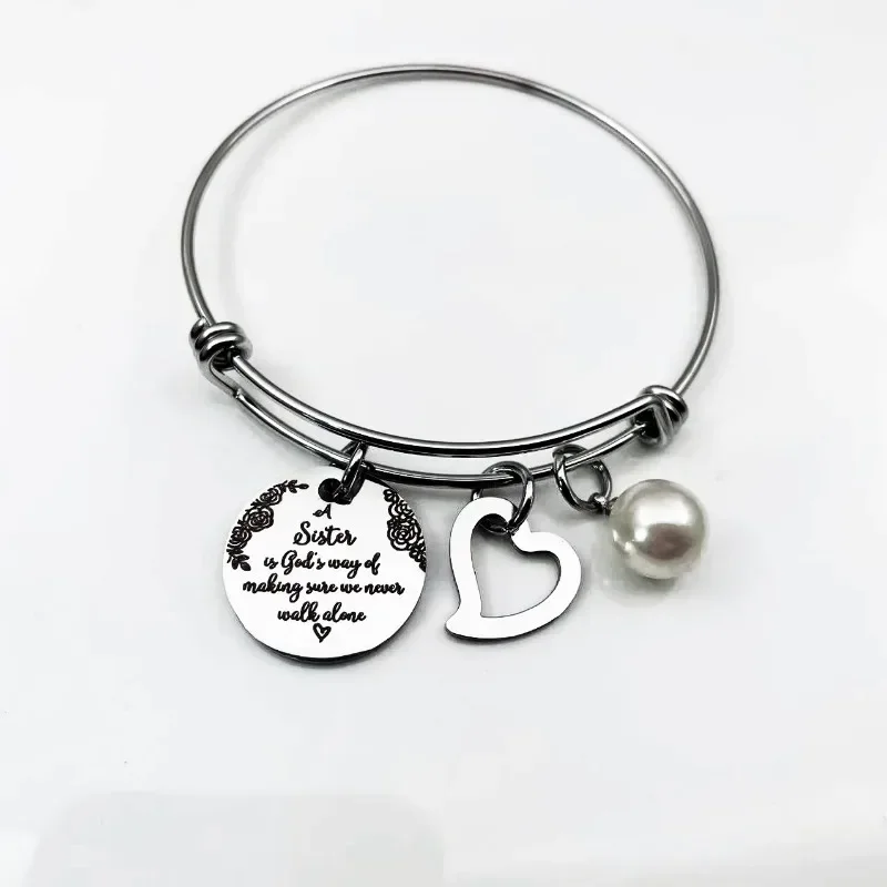 Sister Bracelets Stainless Steel Bangle Adjustable Heart Charm Bracelet Stainless Steel Bangle Adjustable Heart Charm Bracelet