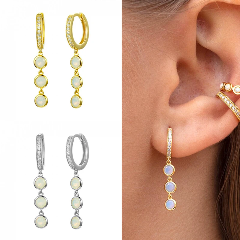 925 Sterling Silver Ear Needle Crystal Zircon Tassel Pendant Hoop Earrings Retro Small Fragrance Style High Jewelry Women Gifts