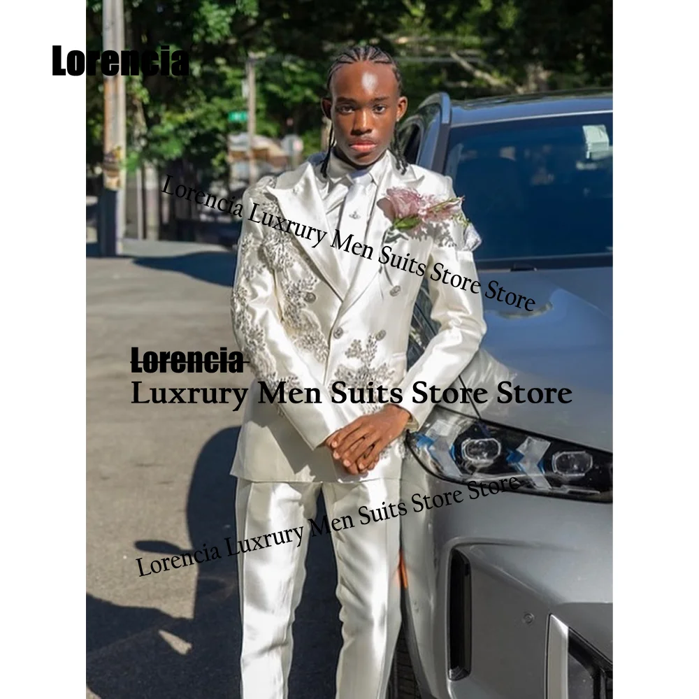 

Customized Embellished Gem Tuxedo Men Suit Beads Male Prom Blazers 2 Pieces Set Evening Groom Single Breasted Metal Ropa hombre