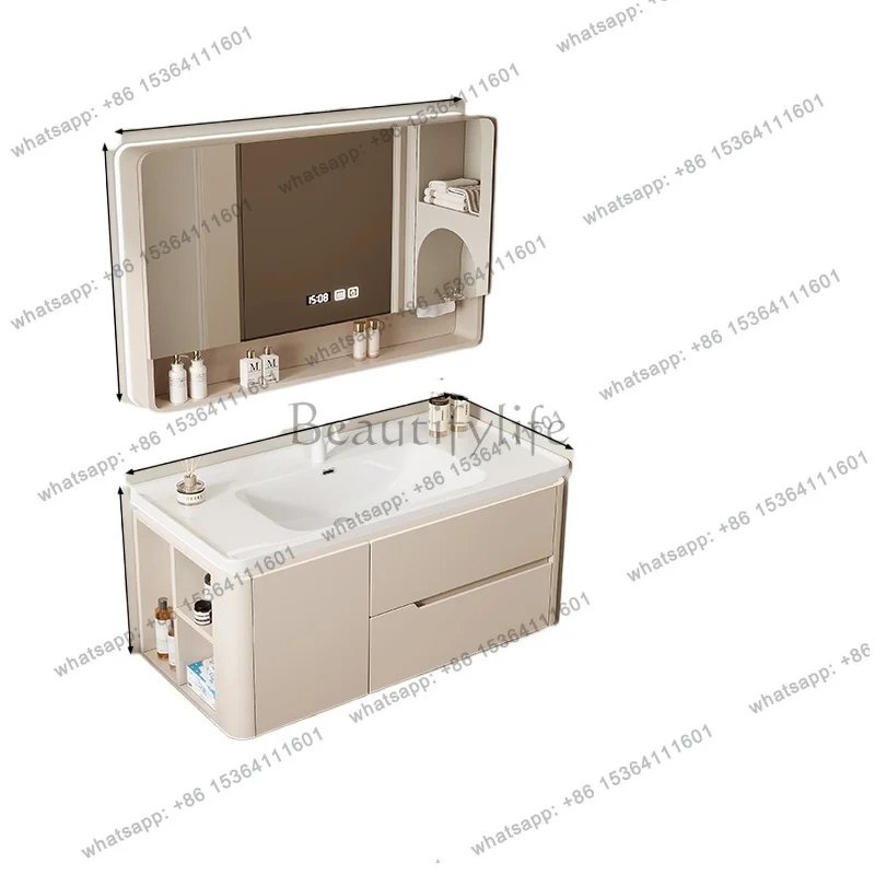 

Ceramic basin side storage, bathroom cabinet combination, rubber wood washstand, wash basin, washbasin cabinet combination