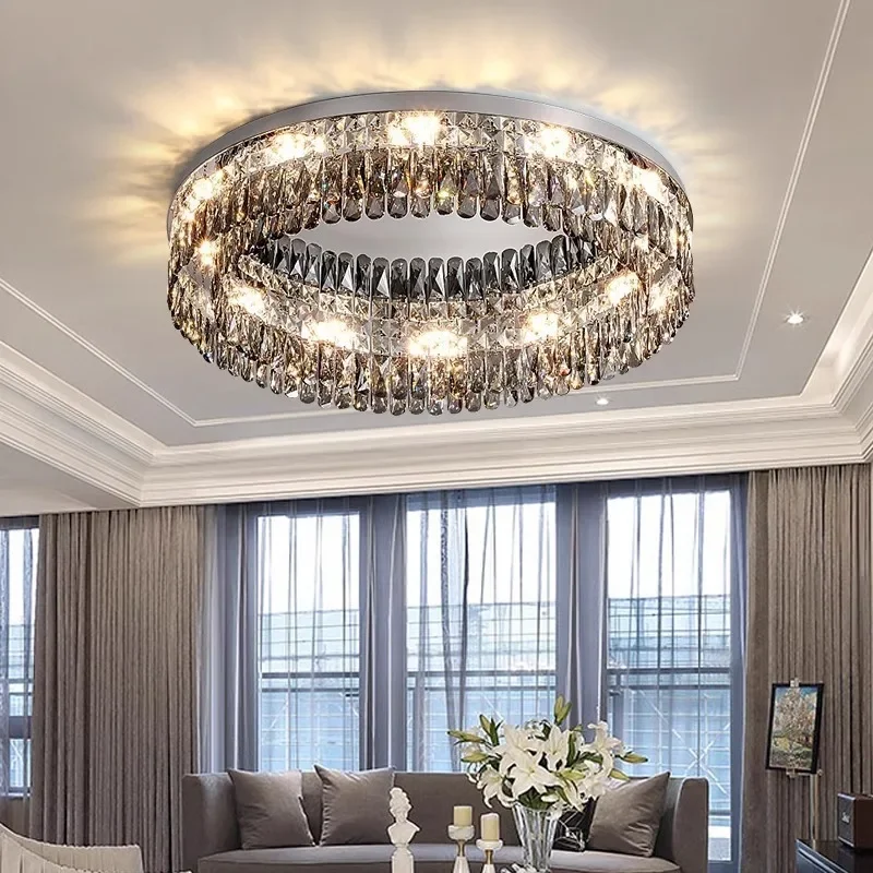 Imagem -05 - Crystal Chandelier For Living Room Lâmpada do Teto Iluminação Circular Chrome Silver Luminaires Quarto e Restaurante