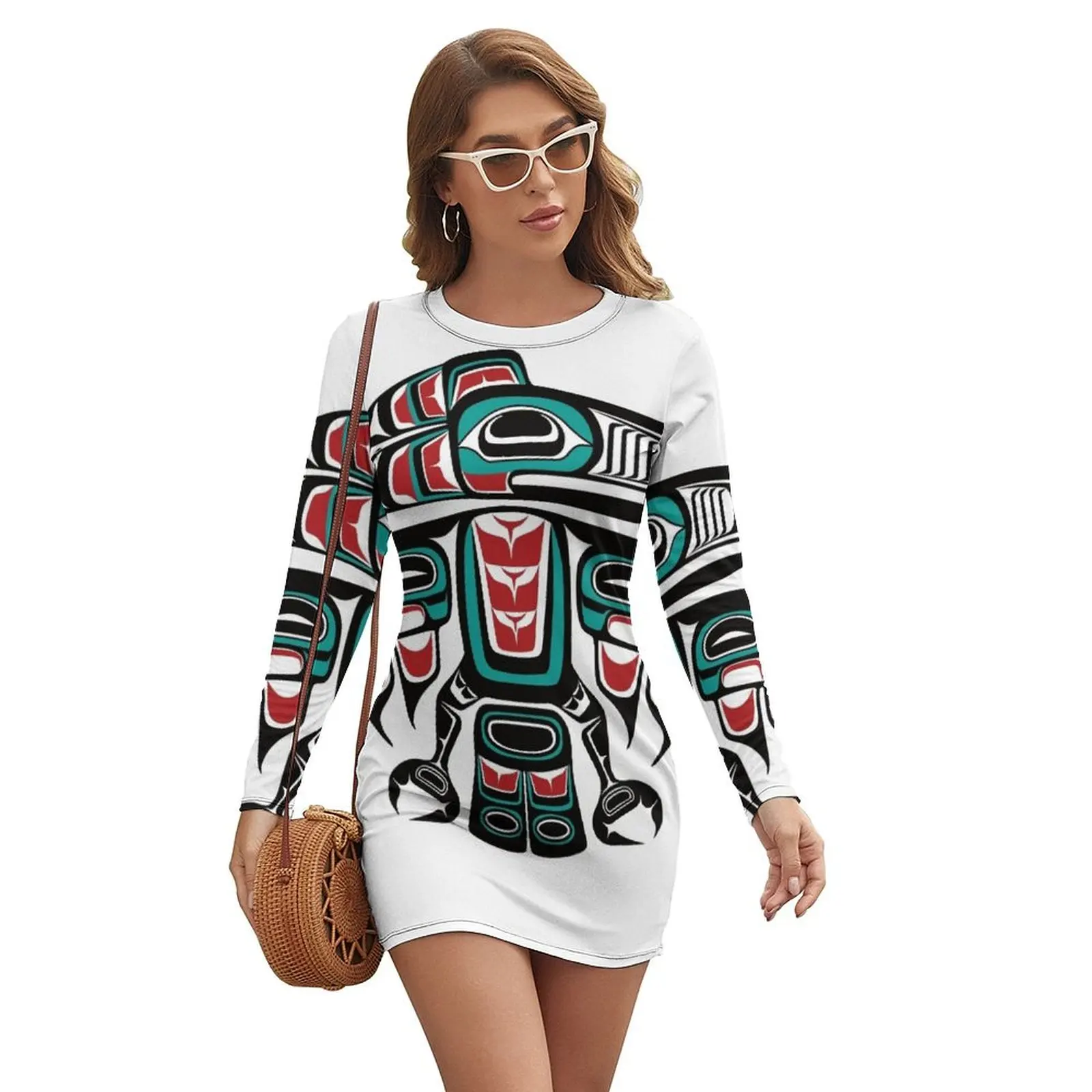 

Haida Tlingit Native Raven Totem Long-sleeved Dress Bridesmaid dress woman Female dress cute