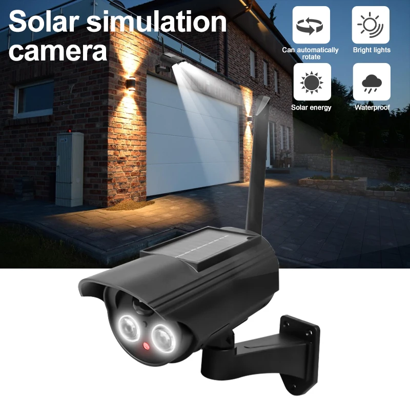 Solar Fake Camera Outdoor Waterproof Security CCTV Surveillance Simulation Dummy Camera Lighting Rotation No Wiring Required